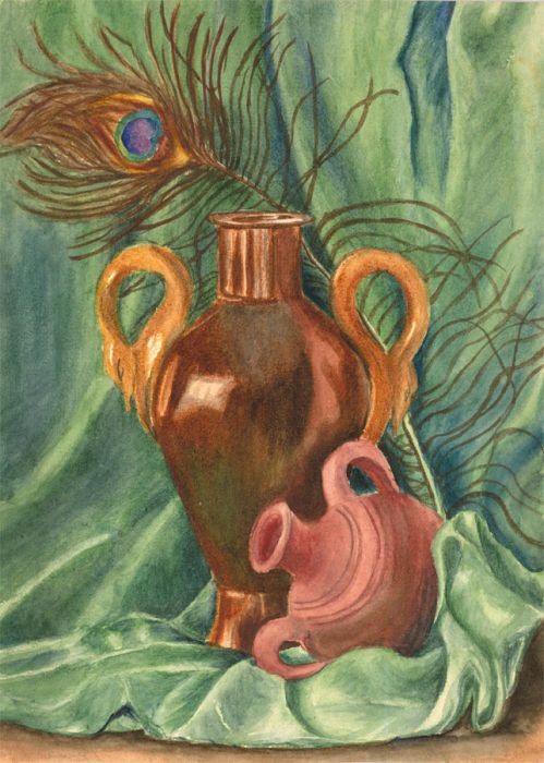 Mid 20th Century Watercolour - The Peacock Feather