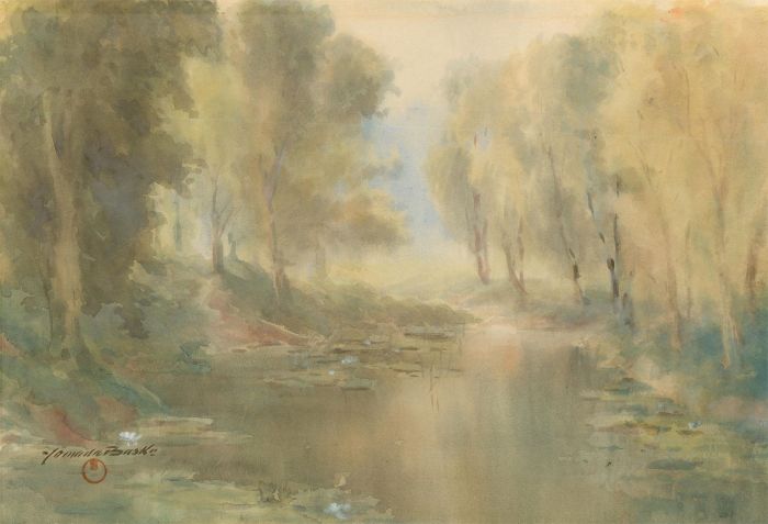 Yamada Baske (1871-1934) - Early 20th Century Watercolour, River at Dawn