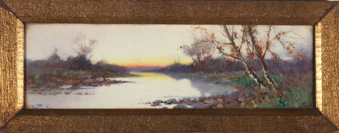 Frederick John Bartram Hiles (1872–1927) - Watercolour, Sunset on the River