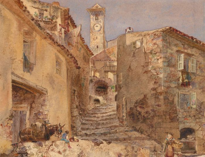 1875 Watercolour - Old Street in Cannes