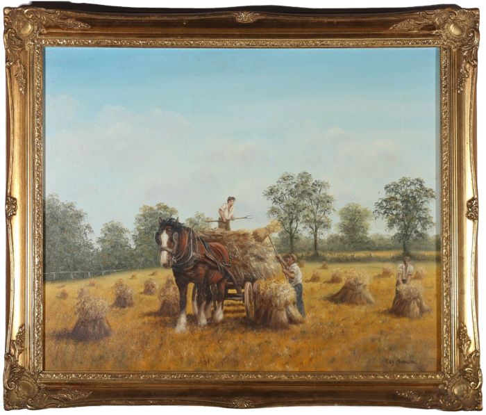Reginald Brown - Framed 20th Century Oil, Harvest Scene