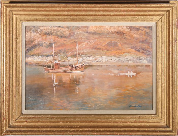 John Heseltine (1923-2016) - 20th Century Oil, Fishing Boat at Sunset