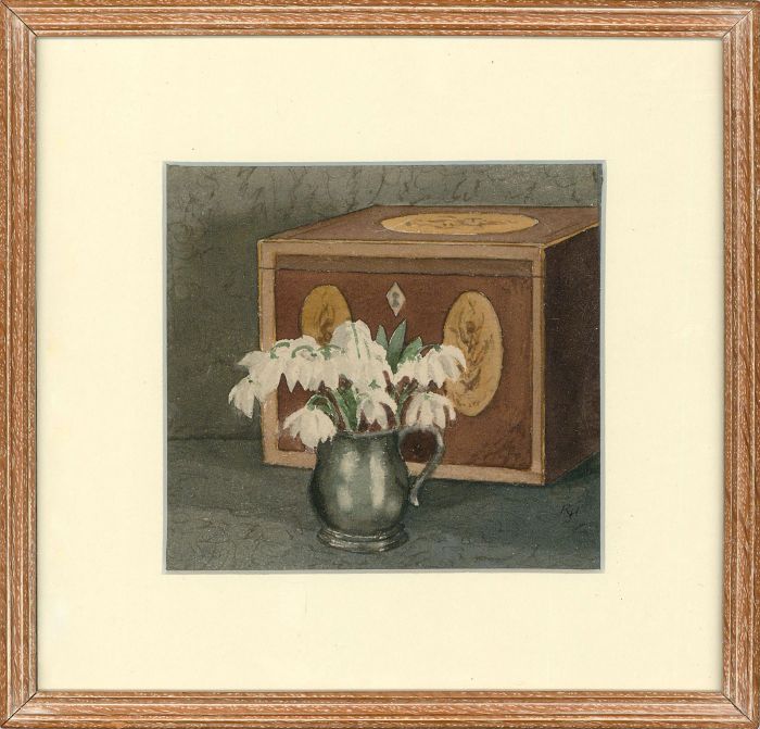 R.H - Bloomsbury School Mid 20th Century Watercolour, Still Life of Snowdrops