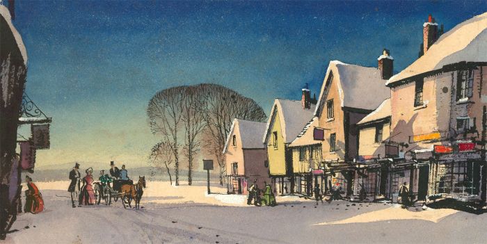 Mid 20th Century Watercolour - High Street in the Snow