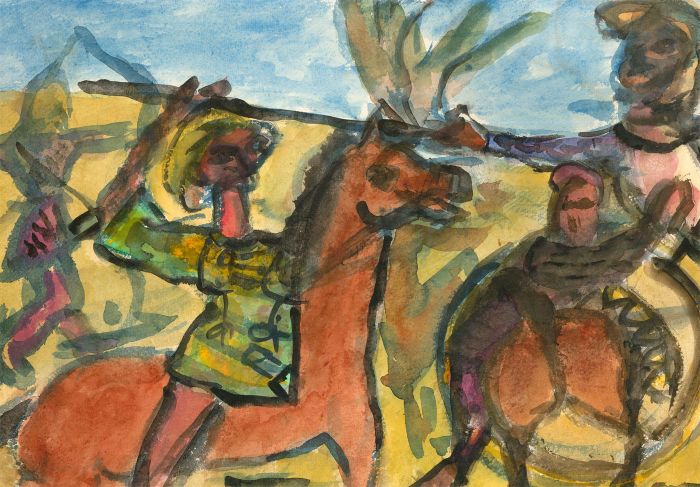 Michael Davies (b.1947) - 2013 Watercolour, Macedonia Fighting Darius of Persia