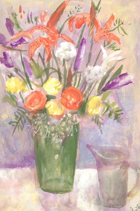 Austin Taylor (1908-1992) - 1989 Gouache, Green Vase With Tiger Lilies