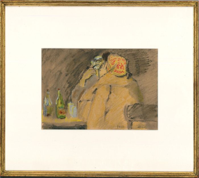 Héléna Krajewska (1910-1988) - Framed 1961 Chalk Drawing, He Doesn't Believe Her