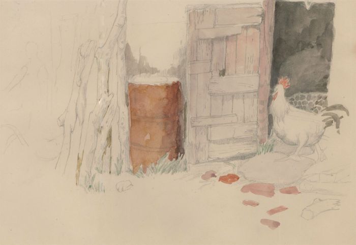 Harry Bush (1883-1957) - Mid 20th Century Watercolour, Chicken at the Gate