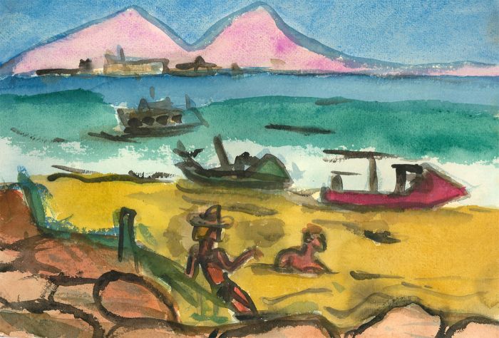 Michael Davies (b.1947) - 2012 Watercolour, Steps Leading From the Bay of Naples