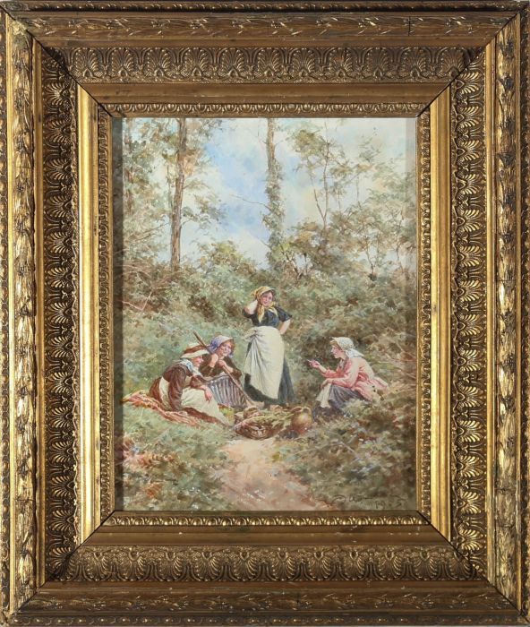 Walter Duncan (1848-1932) - Framed 1905 Watercolour, Foraging with Friends