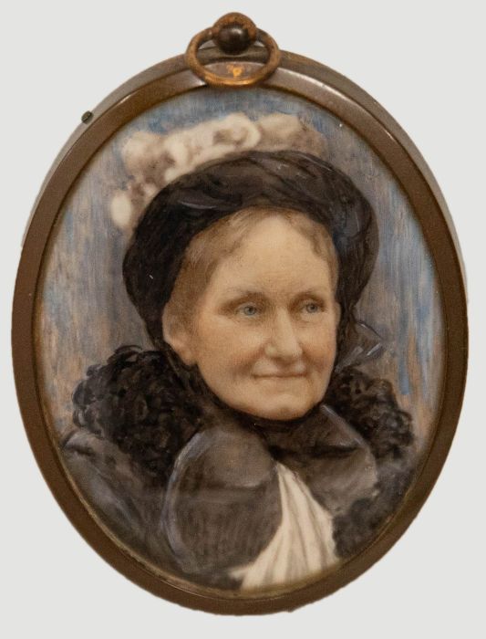 Miniature Late 19th Century Watercolour - Victorian Woman in Black
