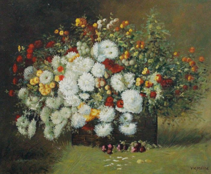 Vicpedone - 20th Century Oil, Bouquet of Garden Flowers