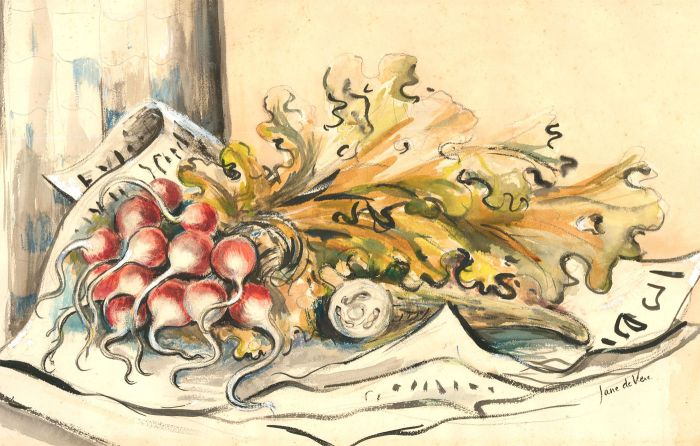 Jane de Vere - 20th Century Watercolour, Fresh Radishes