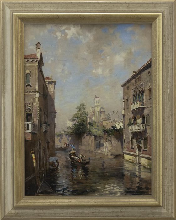 Framed 20th Century Oil - Canals of Venice