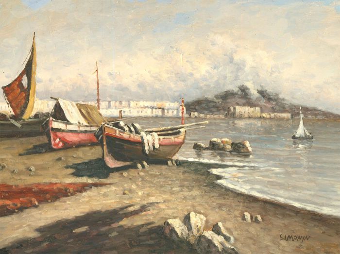 Simonin - French School 20th Century Oil, Boats in the Bay
