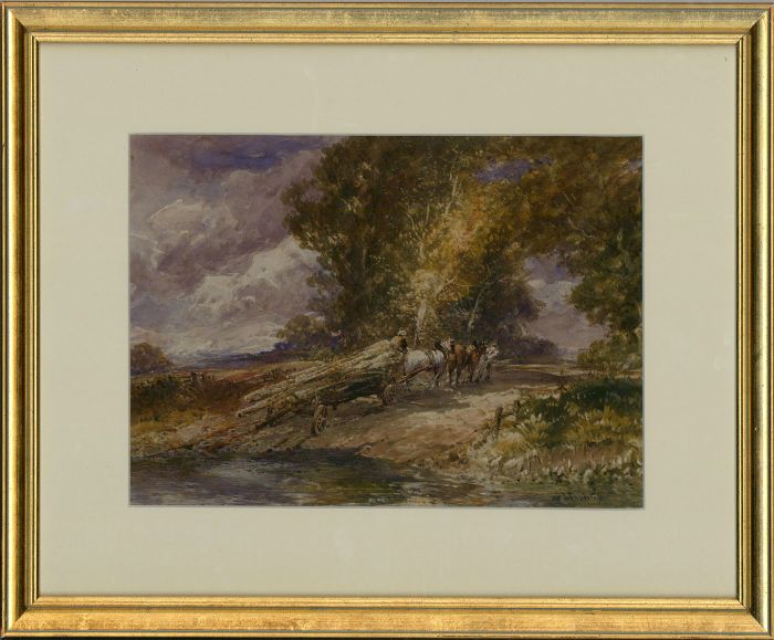 John Keeley RBSA (1849-1930) - Framed Watercolour, Loggers Crossing