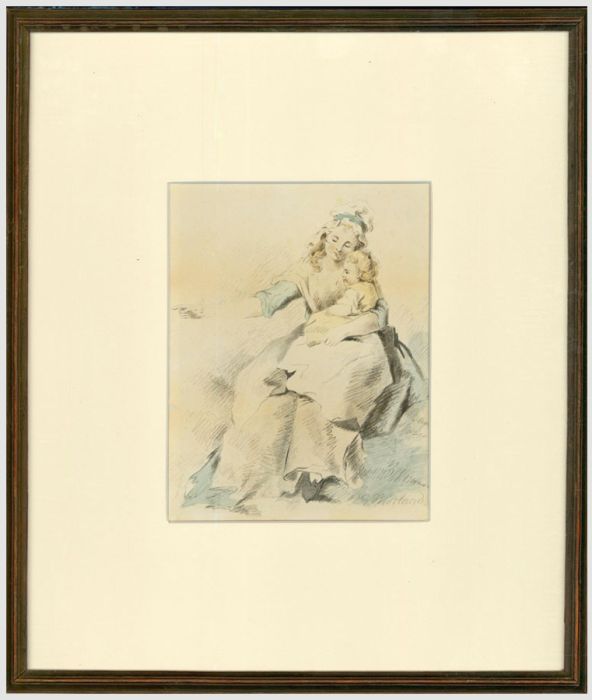 Follower of George Morland (1763-1804) - Watercolour, Mother and Daughter