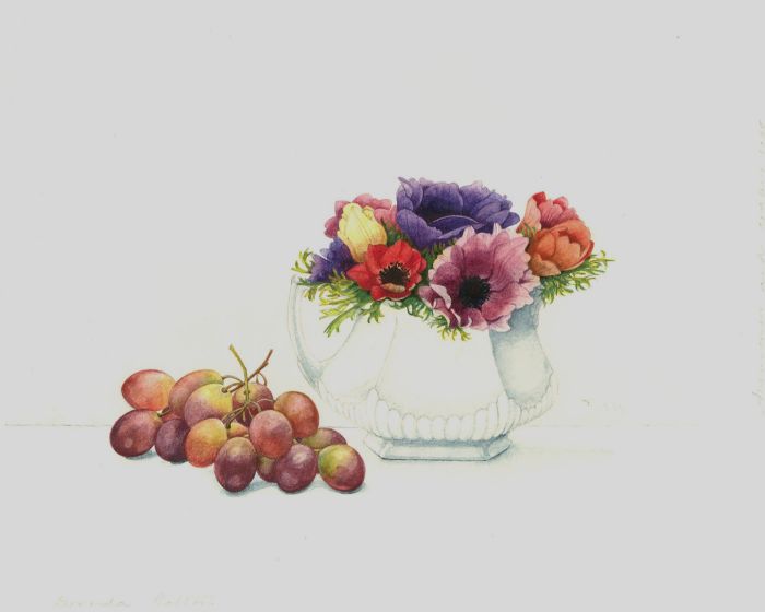 Brenda Rolton - 1985 Watercolour, Grapes and Anemones