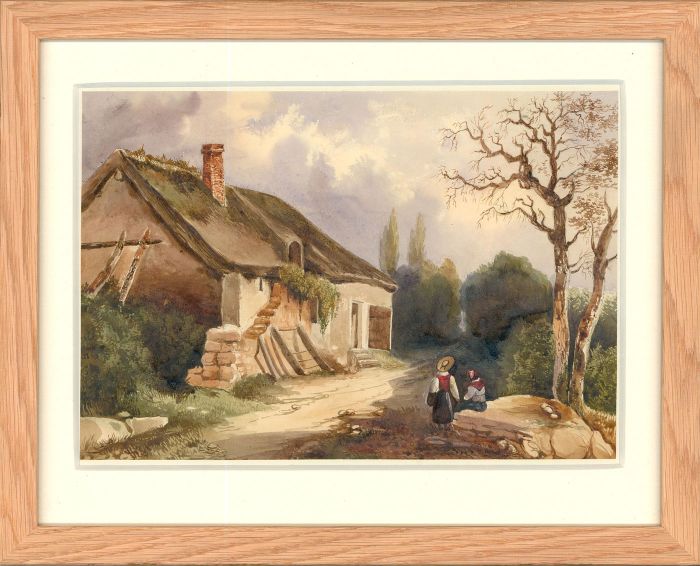 Follower of Simeon Fort (1793-1861)- Framed Watercolour, Stopped at the Cottage