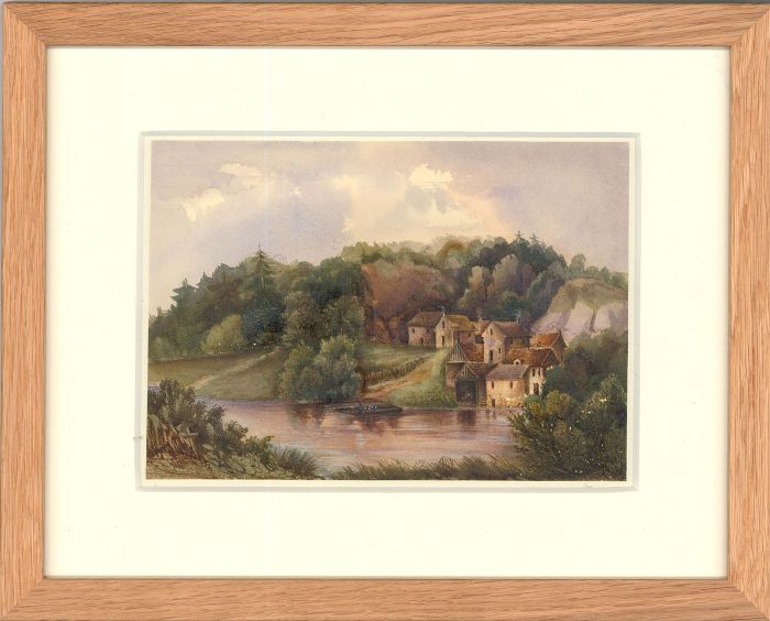 Follower of Simeon Fort (1793-1861) - Framed Watercolour, Village on the River