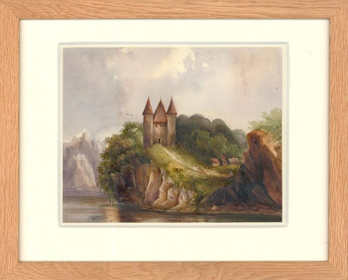 Follower of Simeon Fort (1793-1861) - Framed Watercolour, Cliffside Chateau