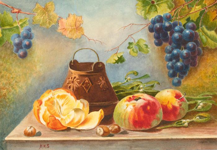 H.W.S - Early 20th Century Watercolour, Still Life with Copper Coal Bucket