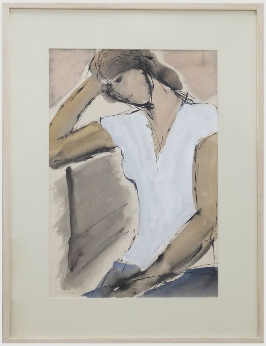 John Emmanuel (b.1930) - Contemporary Watercolour, Thinking Woman