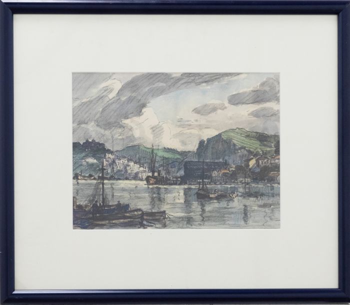 John Edmund Mace RBA (1889-1952) - Framed Mixed Media, Dartmouth Harbour