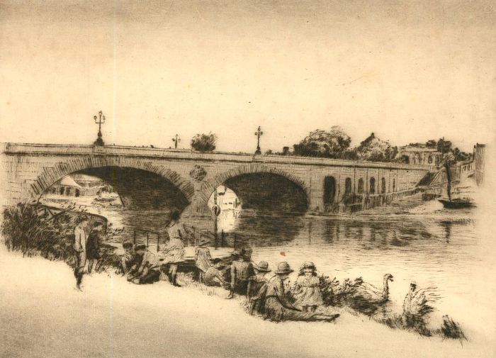 E. Wandle - Early 20th Century Etching, Kew Bridge