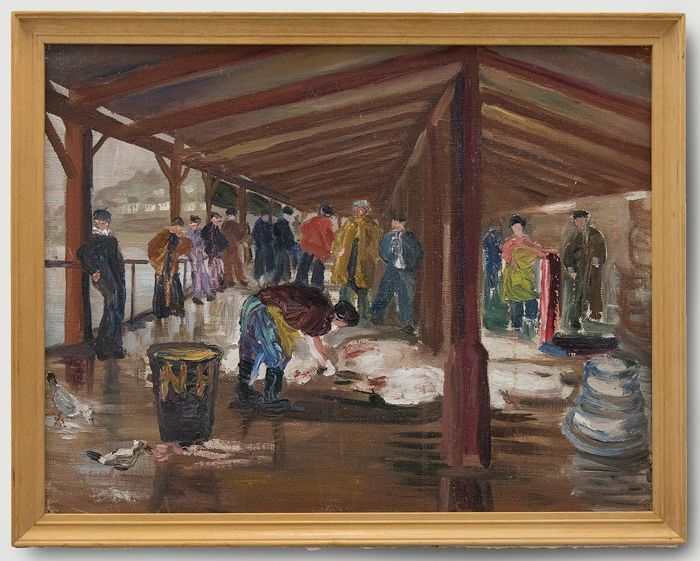 Edna D. Bridge (1900-1982) - 20th Century Oil, At The Fish Market
