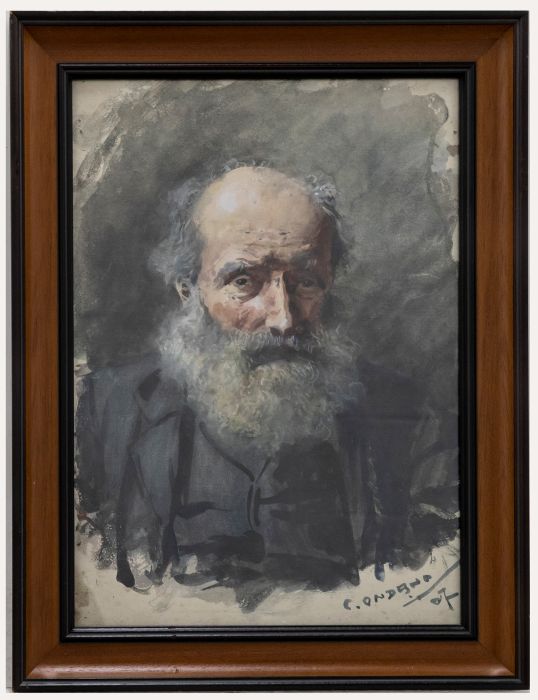  C. Ondano - 1907 Watercolour, portrait of a Bearded Gentleman