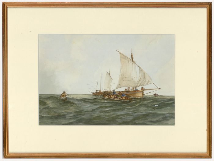 20th Century Watercolour - Fishing Boats at Sea