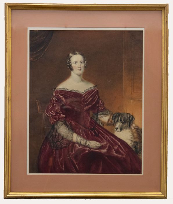 Hope James Stewart (1816-1881) - 1847 Watercolour, Portrait of a Lady and Dog