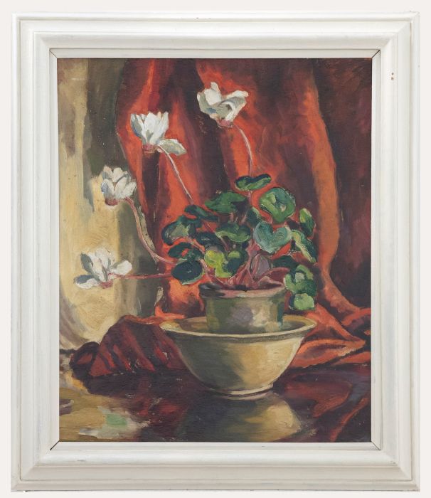 Framed 20th Century Oil - Cyclamen in Sunlight