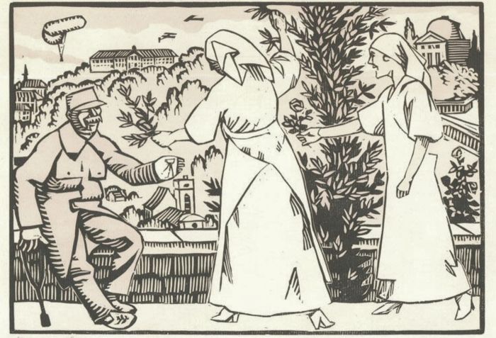 Rene Georges Hermann-Paul (1864-1940) - Woodcut, The Grateful Veteran