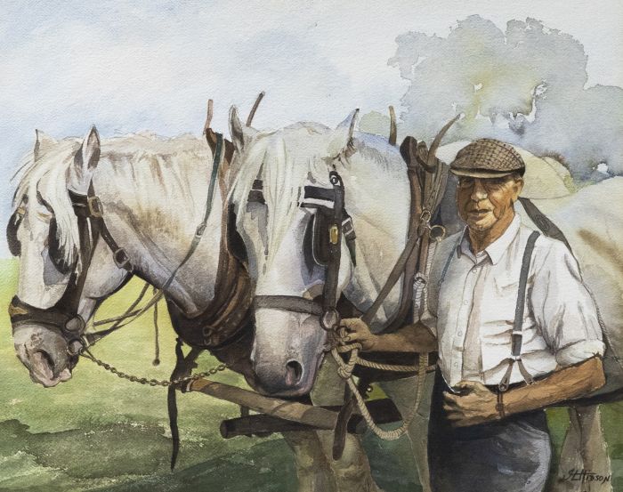 J. L. Hidson - Contemporary Watercolour, Heavy Horses
