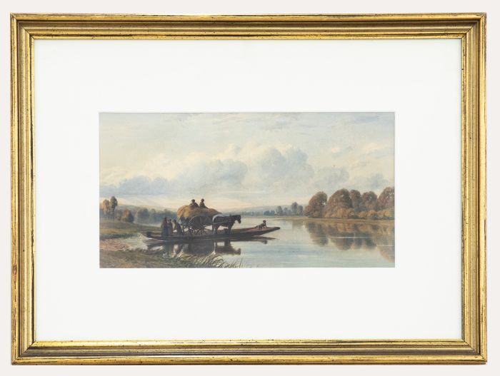 Framed 19th Century Watercolour - Crossing of the Hay Cart