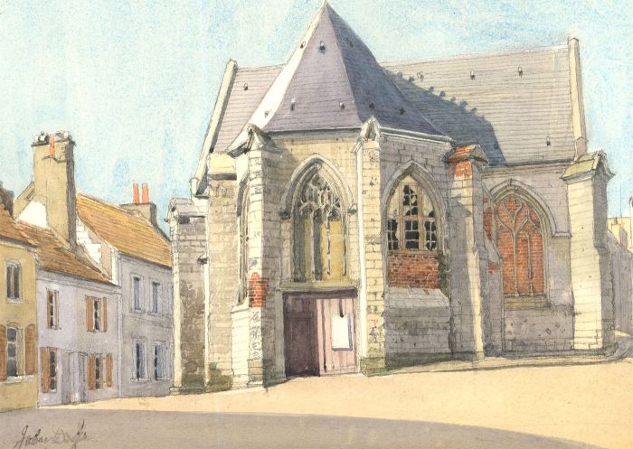 John Lodge  - 20th Century Watercolour, Church in Montreuil