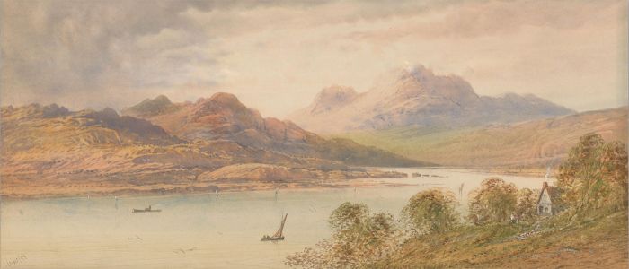 L. Lewis - 1899 Watercolour, Boating on the Lake
