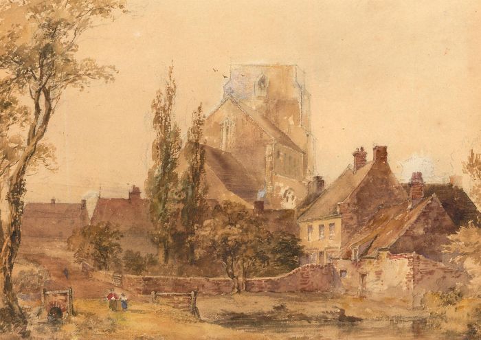 Mid 19th Century Watercolour - A Parish Church