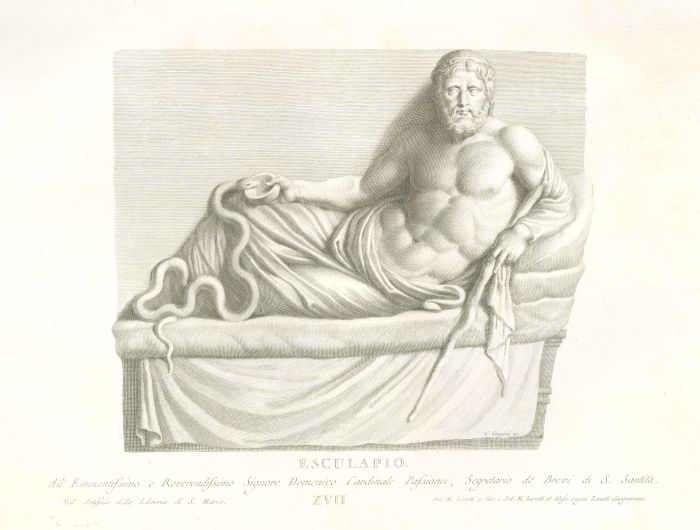 Zanetti's Ancient Statues - 18th Century Engraving, Asclepius, God of Medicine