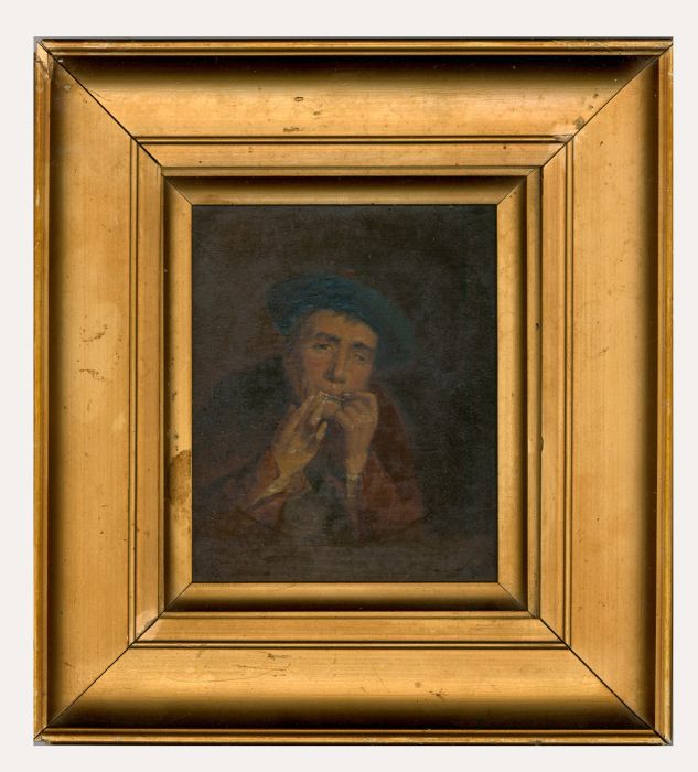 19th Century Oil - Man Playing the Harmonica