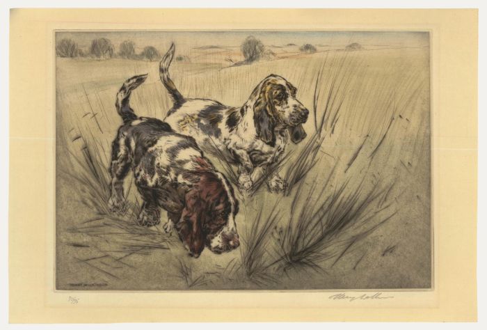 Henry Wilkinson (1921-2011) - Mid 20th Century Etching, Bassets in a Field