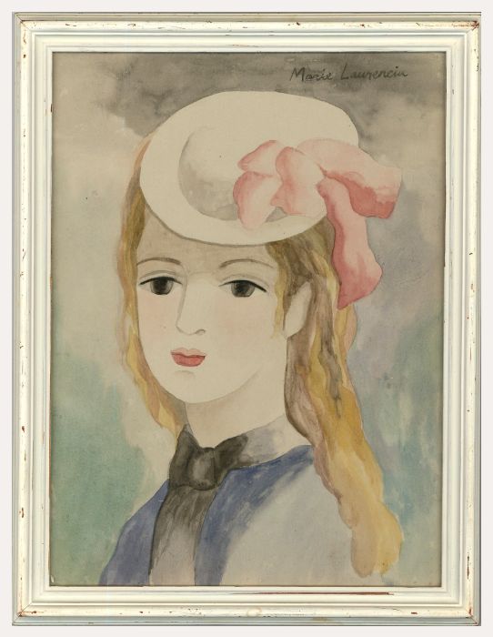 After Marie Laurencin (1883-1956) - Watercolour, Fille au Chapeau Blanc et Rose