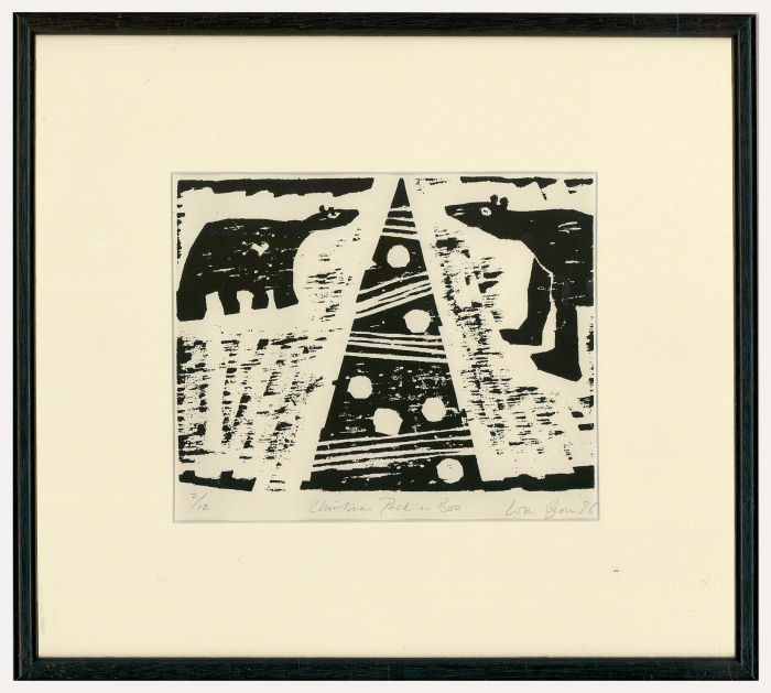 William Brown (1953-2008) - Framed Contemporary Woodcut, Christmas Peek a Boo