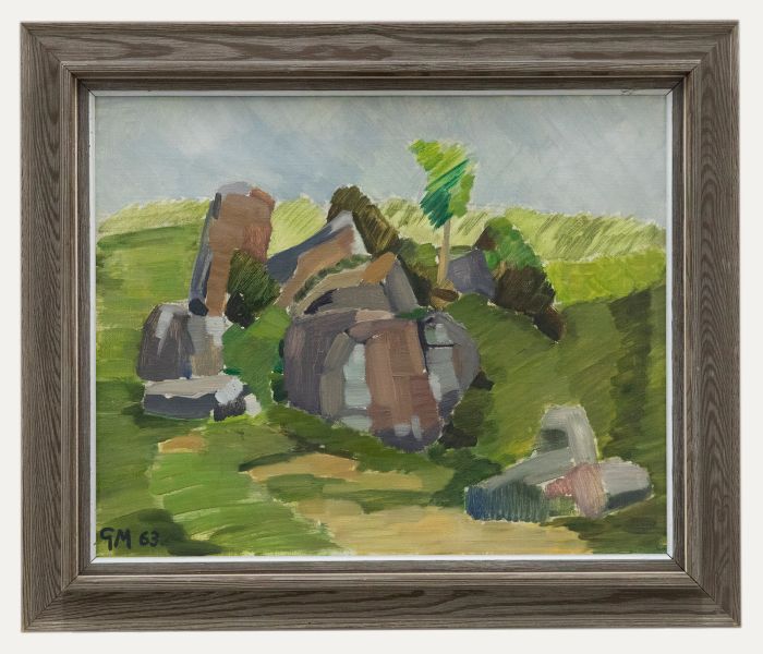 G. M.  - Swedish School 1963 Oil, Green Fields