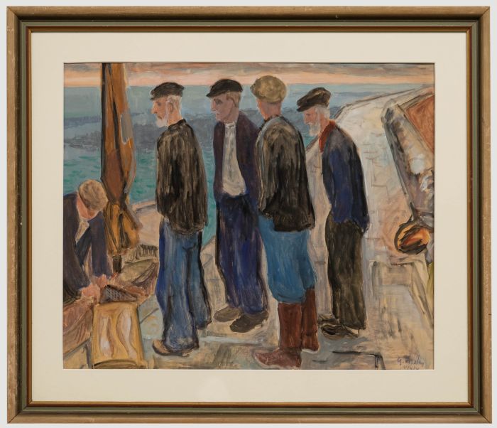 Gunnar S. Malm (1909-1986) - Mid 20th Century Gouache, Fishermen at The Wharf
