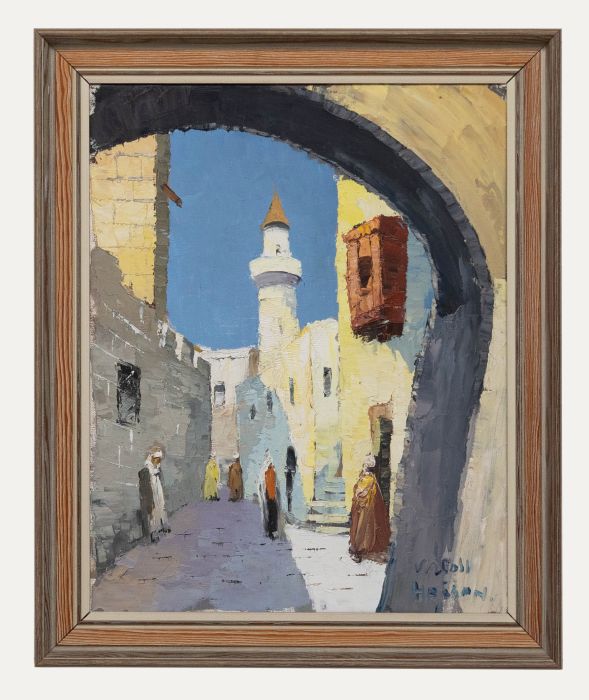 Framed 20th Century Oil - North African Street Scene