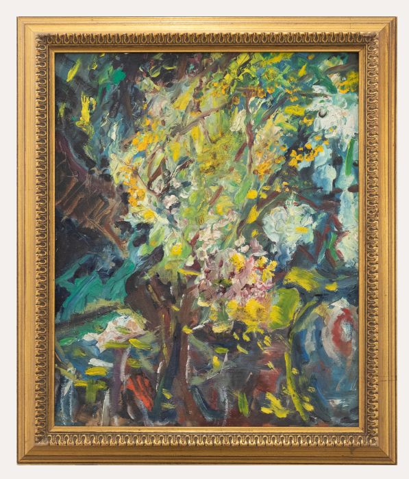 20th Century Oil - Flowers in Yellow and Blue