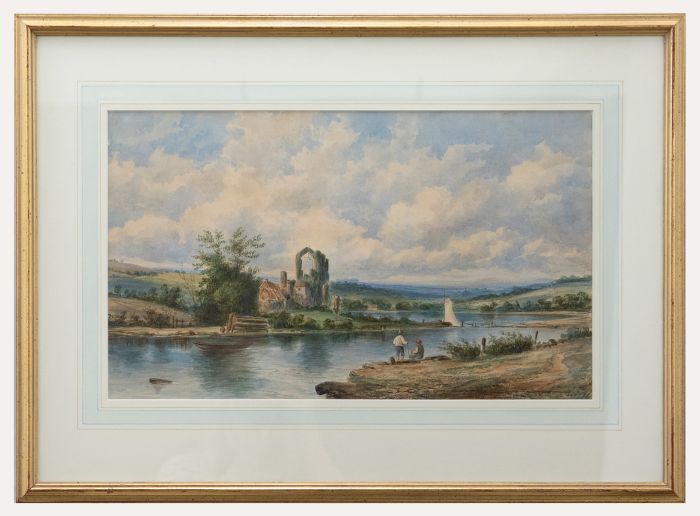 Mid 19th Century Watercolour - Fishing by the Abbey Ruins